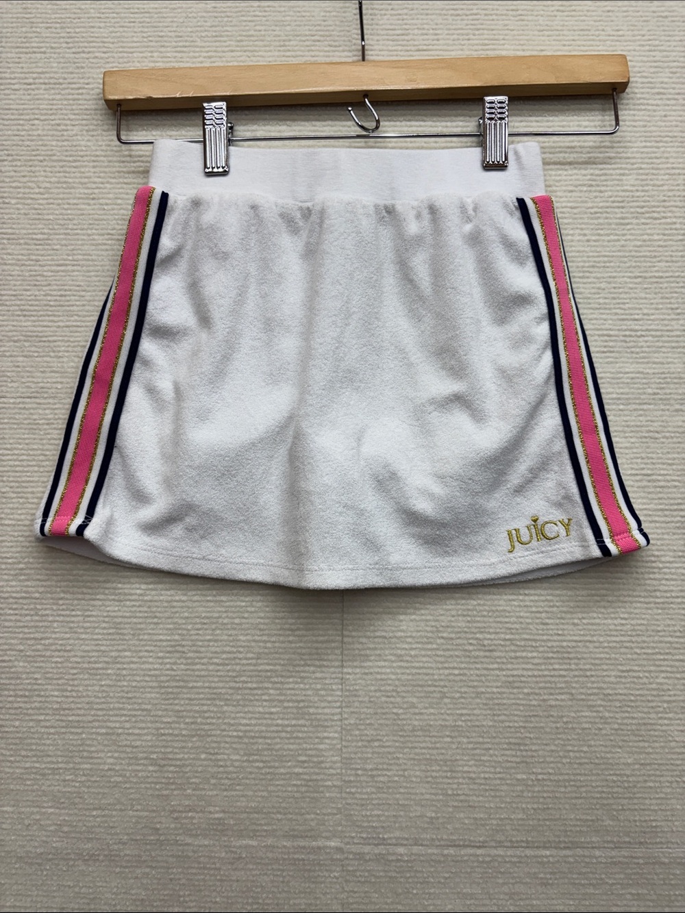 Juicy Couture White Terry Mini Skirt with Pink & Navy Side Stripes 7 girls